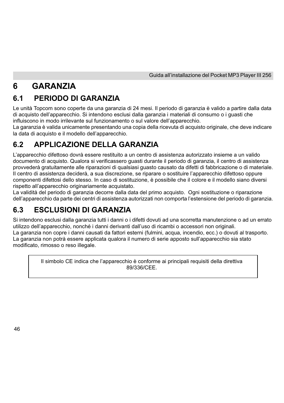 6garanzia | Topcom III User Manual | Page 46 / 52