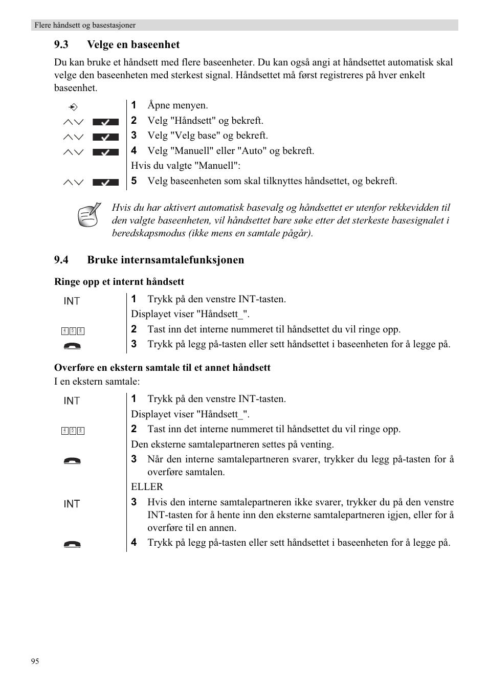 3 velge en baseenhet, 4 bruke internsamtalefunksjonen | Topcom Butler 5750 User Manual | Page 106 / 144