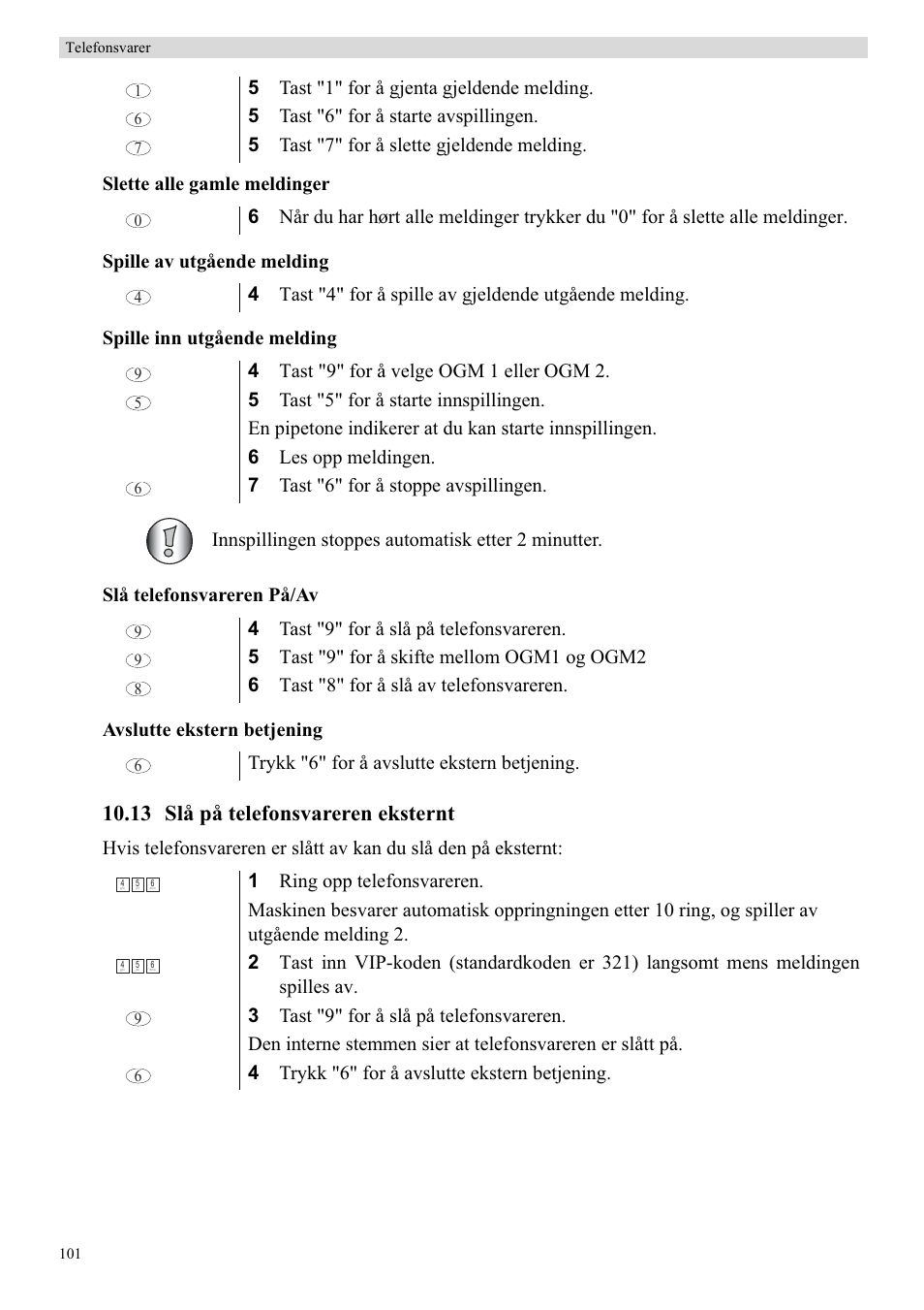 13 slå på telefonsvareren eksternt | Topcom Butler 5750 User Manual | Page 112 / 144