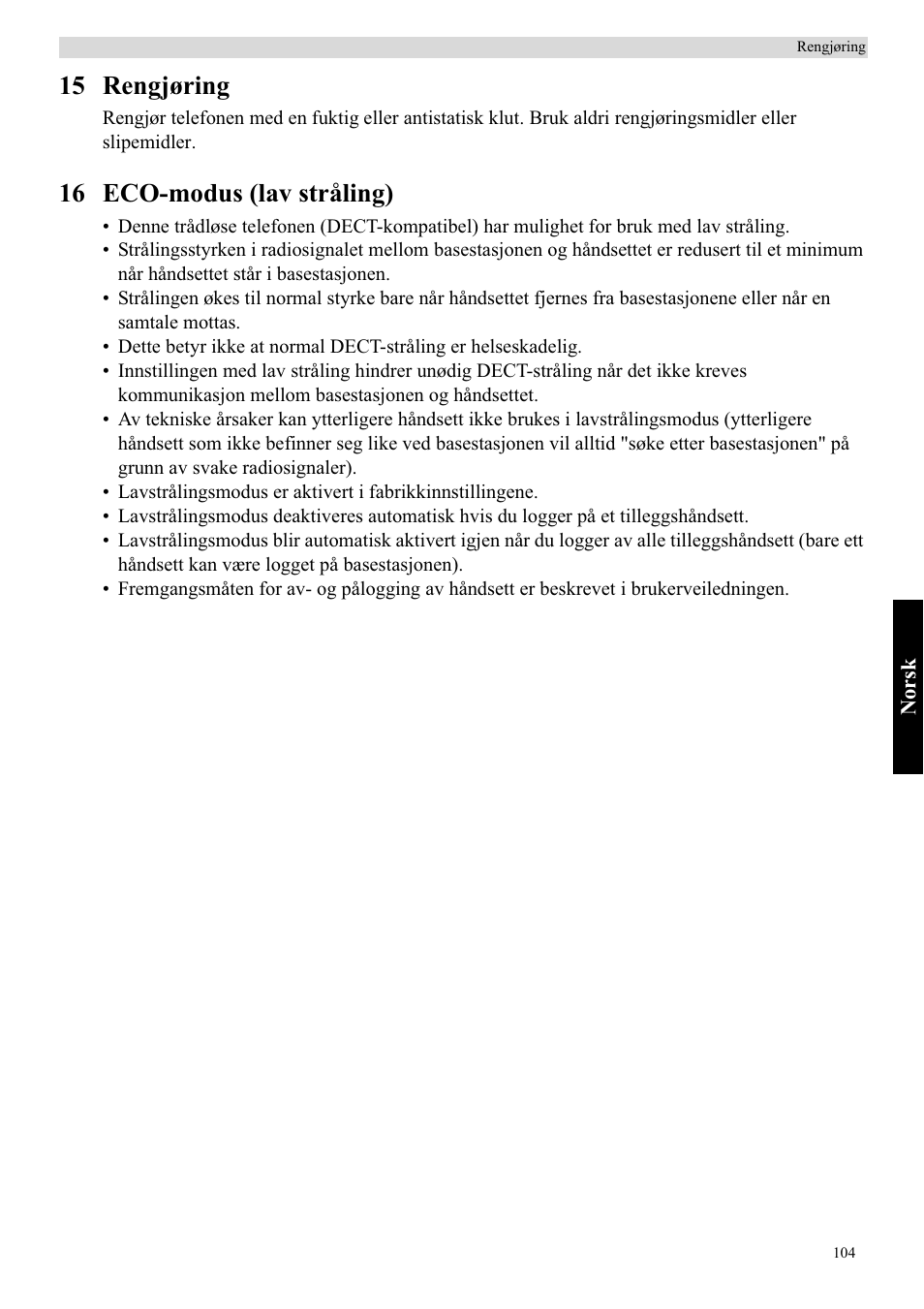 15 rengjøring, 16 eco-modus (lav stråling) | Topcom Butler 5750 User Manual | Page 115 / 144