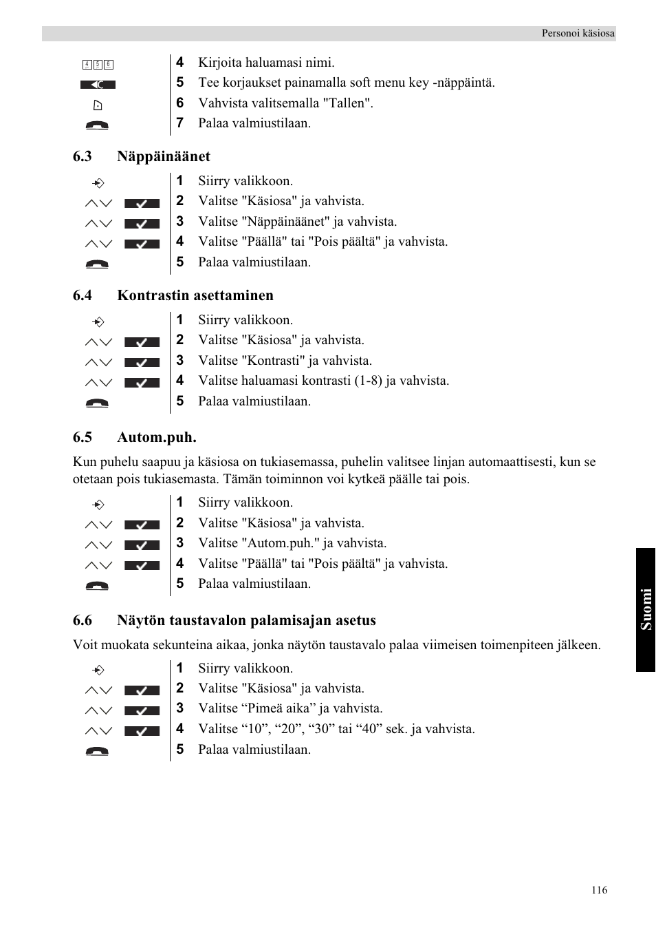 Suomi, 6 näytön taustavalon palamisajan asetus | Topcom Butler 5750 User Manual | Page 127 / 144