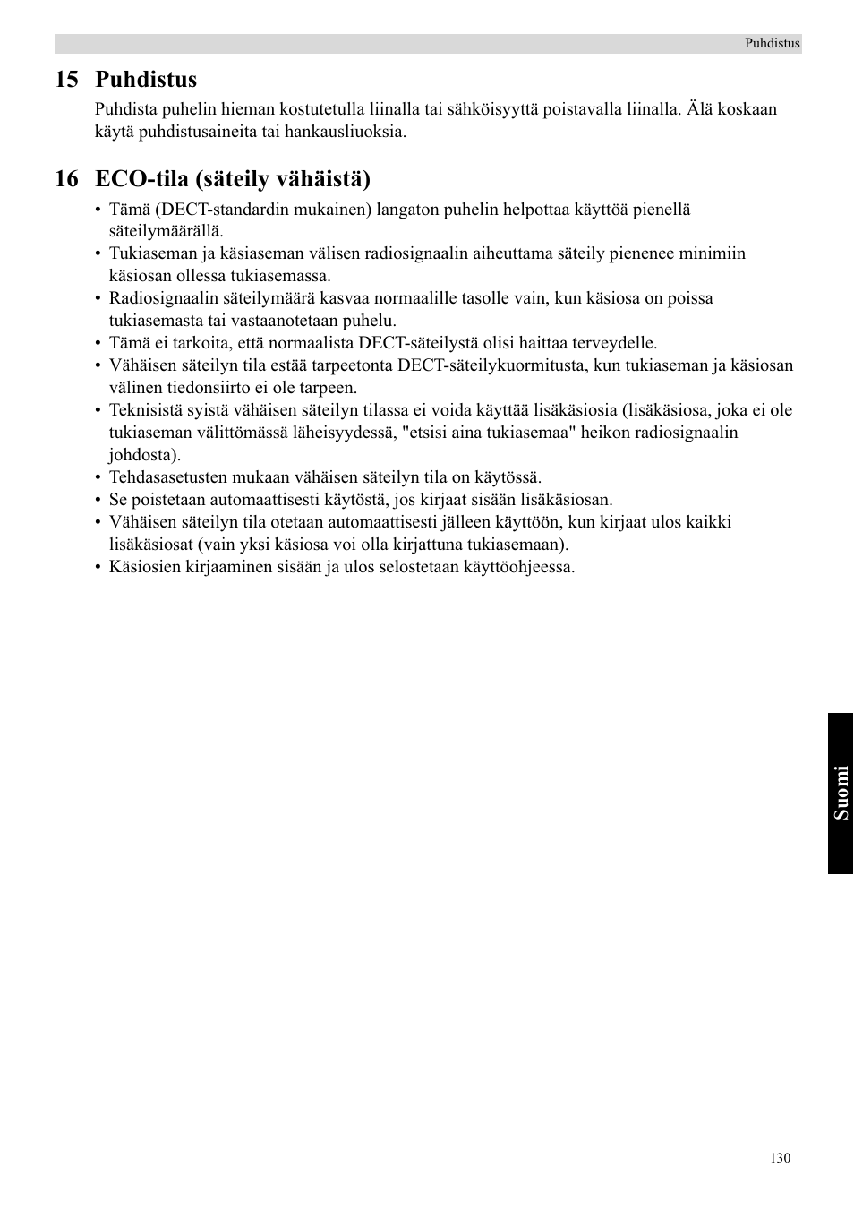 15 puhdistus, 16 eco-tila (säteily vähäistä) | Topcom Butler 5750 User Manual | Page 141 / 144