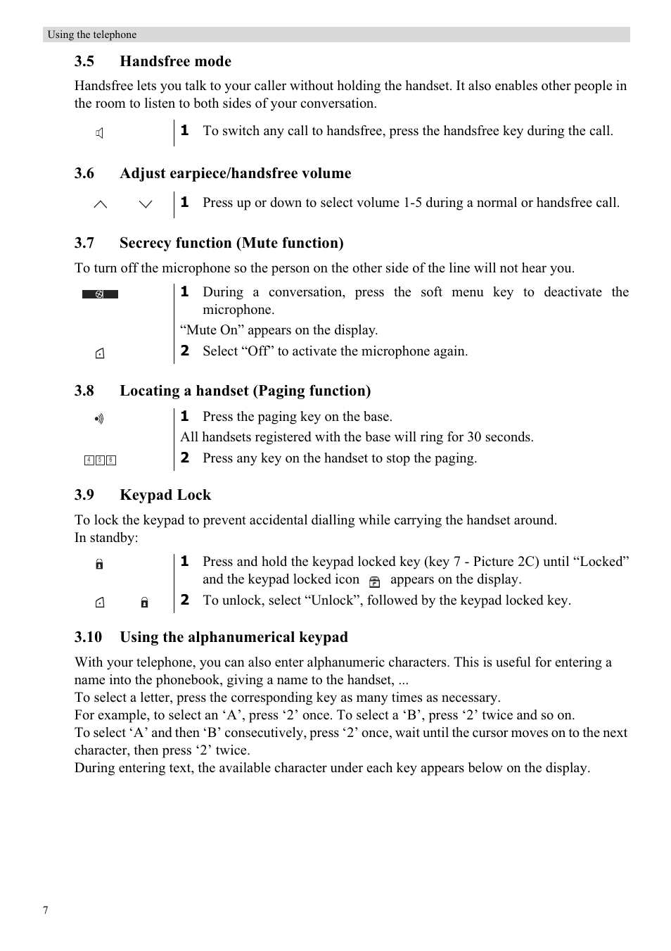 5 handsfree mode, 10 using the alphanumerical keypad | Topcom Butler 5750 User Manual | Page 18 / 144