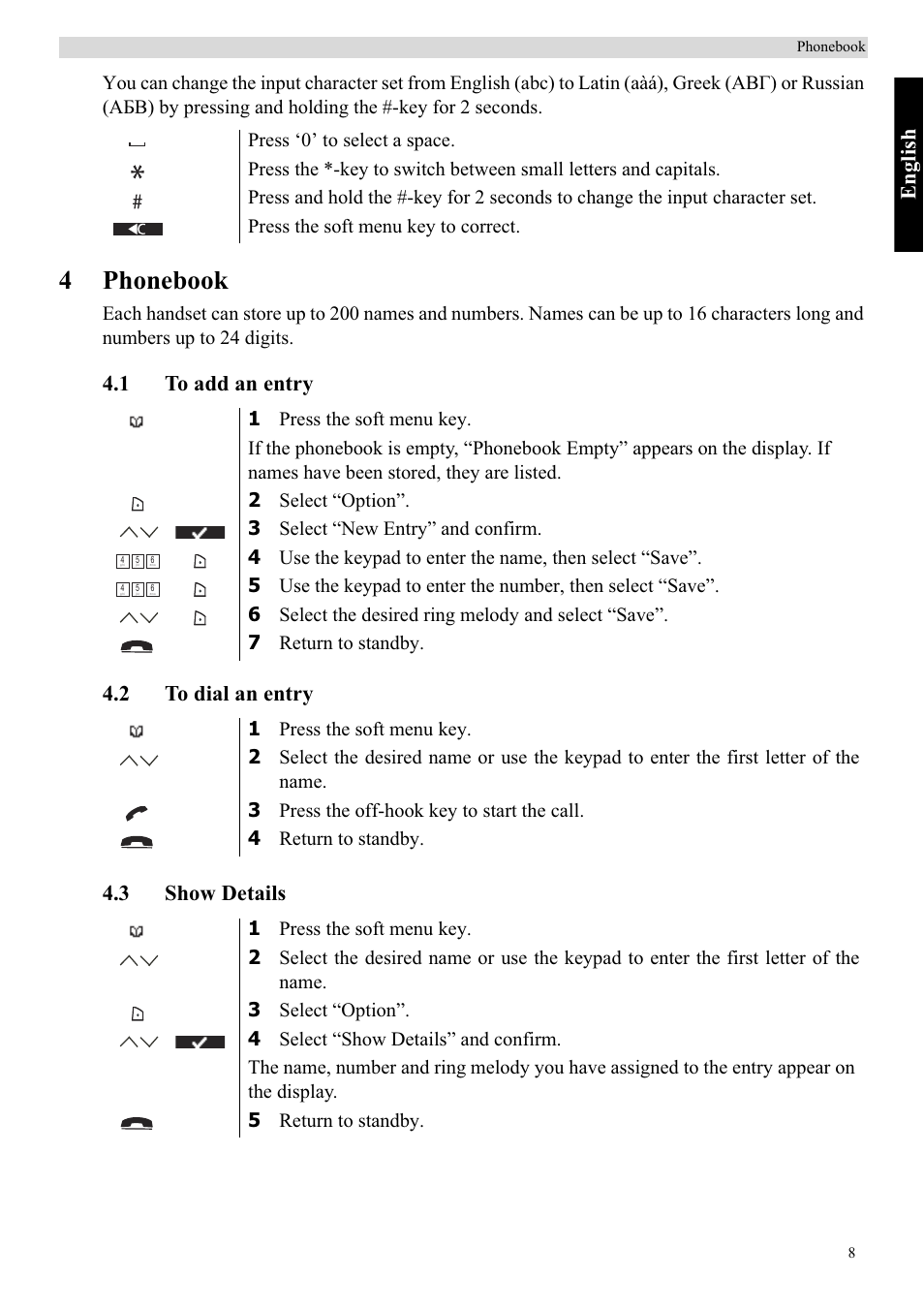 4phonebook, Eng lish | Topcom Butler 5750 User Manual | Page 19 / 144