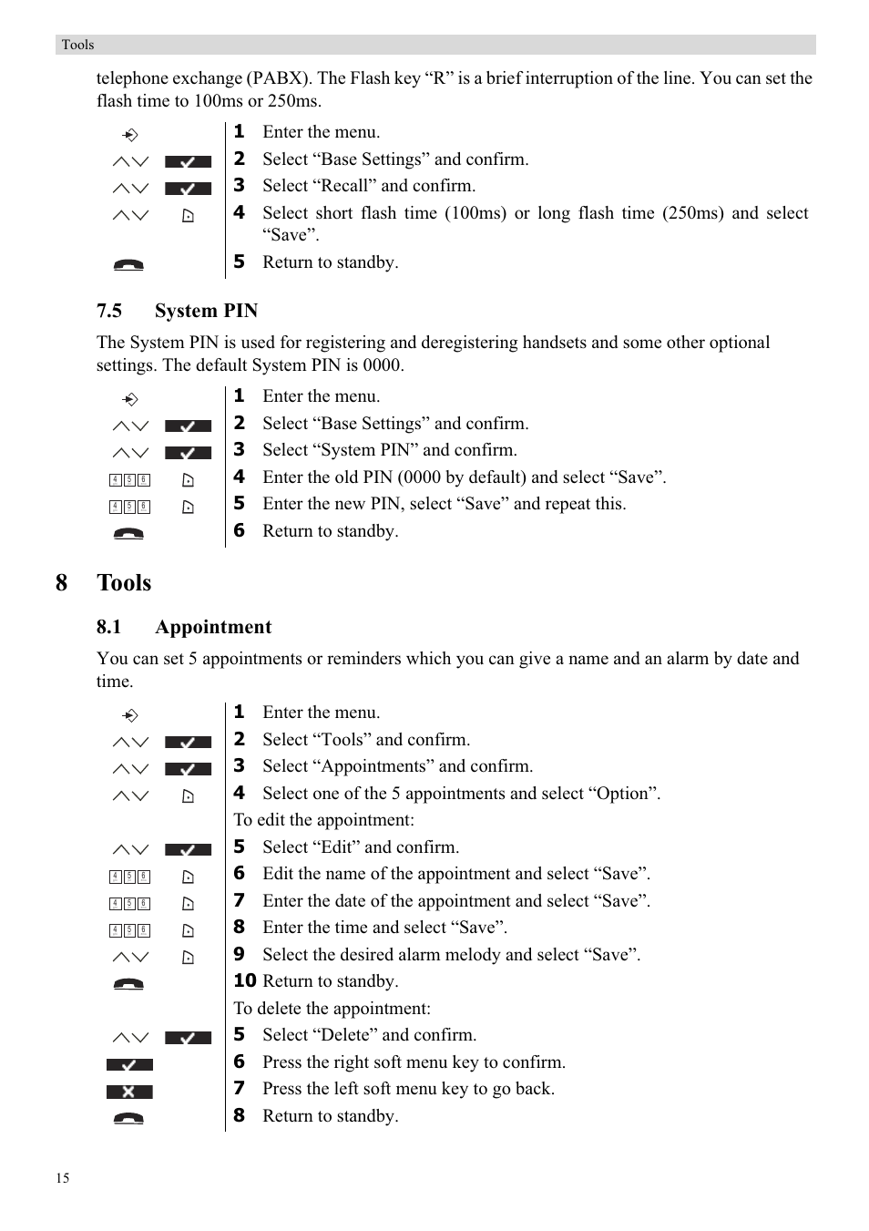 8tools, 5 system pin, 1 appointment | Topcom Butler 5750 User Manual | Page 26 / 144