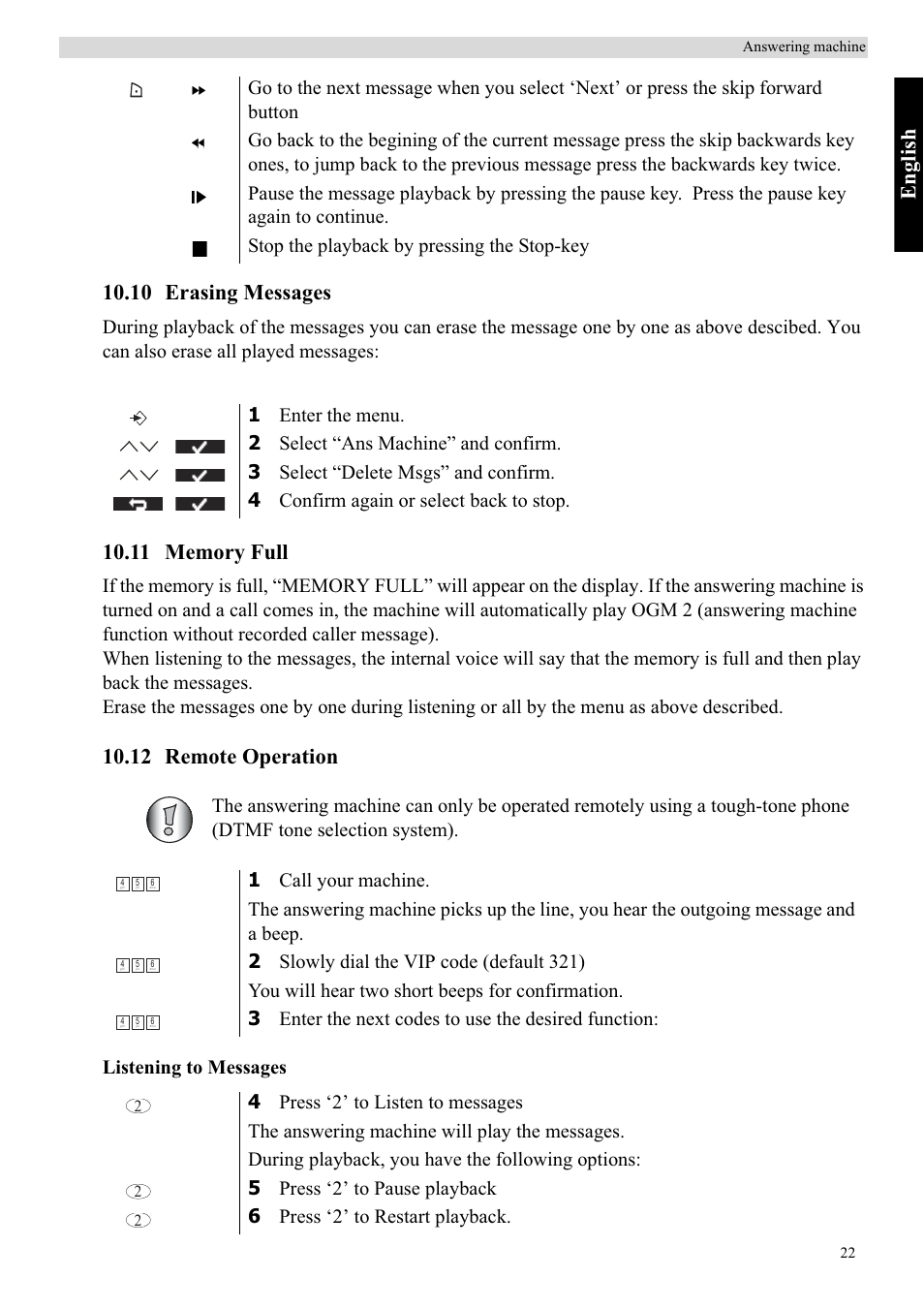 Eng lish, 10 erasing messages, 12 remote operation | Topcom Butler 5750 User Manual | Page 33 / 144