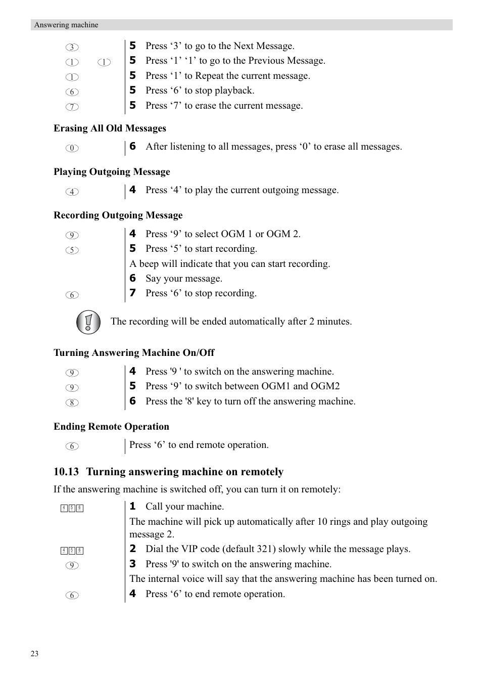 13 turning answering machine on remotely | Topcom Butler 5750 User Manual | Page 34 / 144