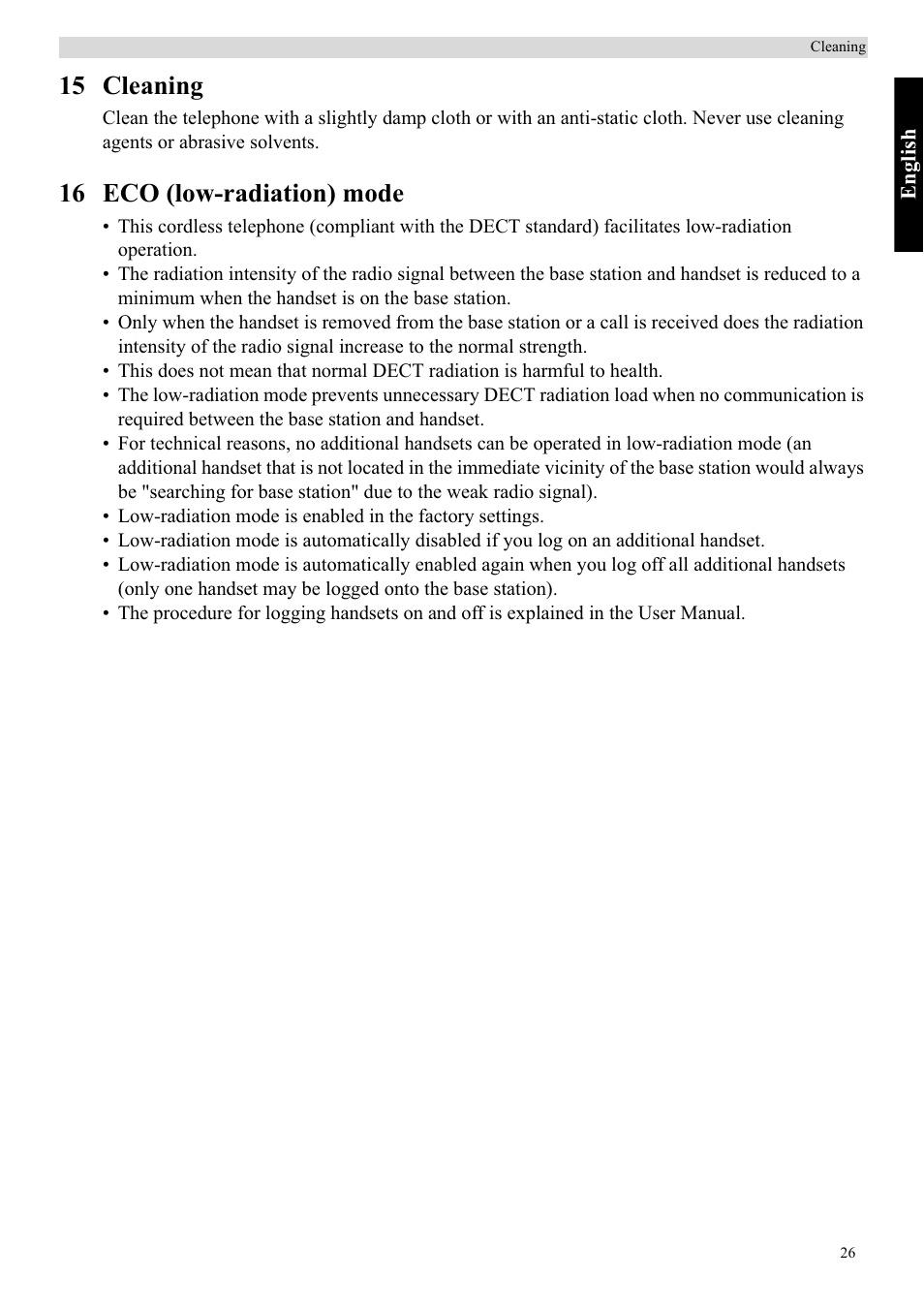 15 cleaning, 16 eco (low-radiation) mode | Topcom Butler 5750 User Manual | Page 37 / 144