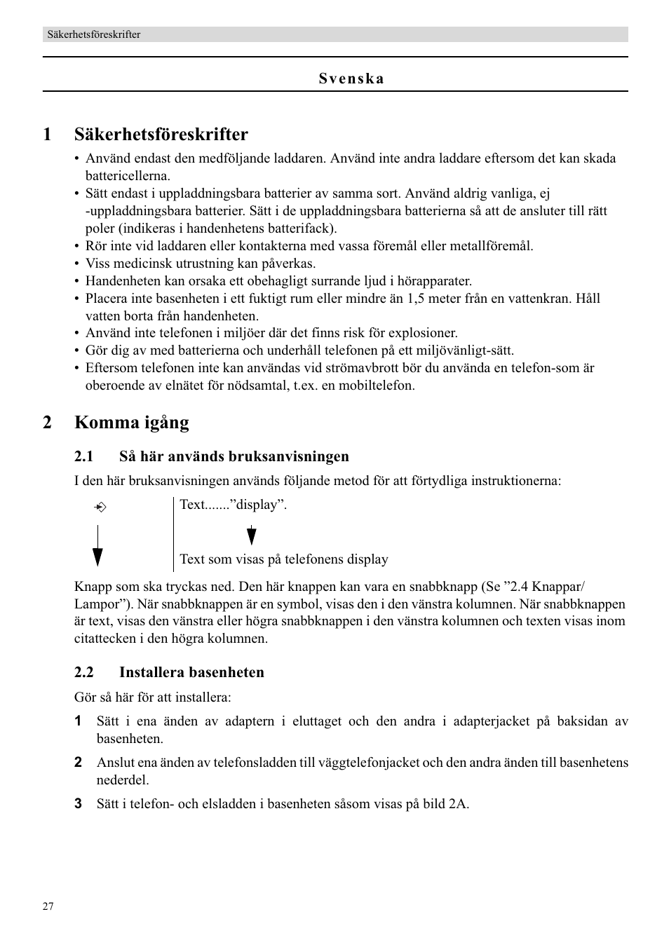 1säkerhetsföreskrifter, 2komma igång | Topcom Butler 5750 User Manual | Page 38 / 144