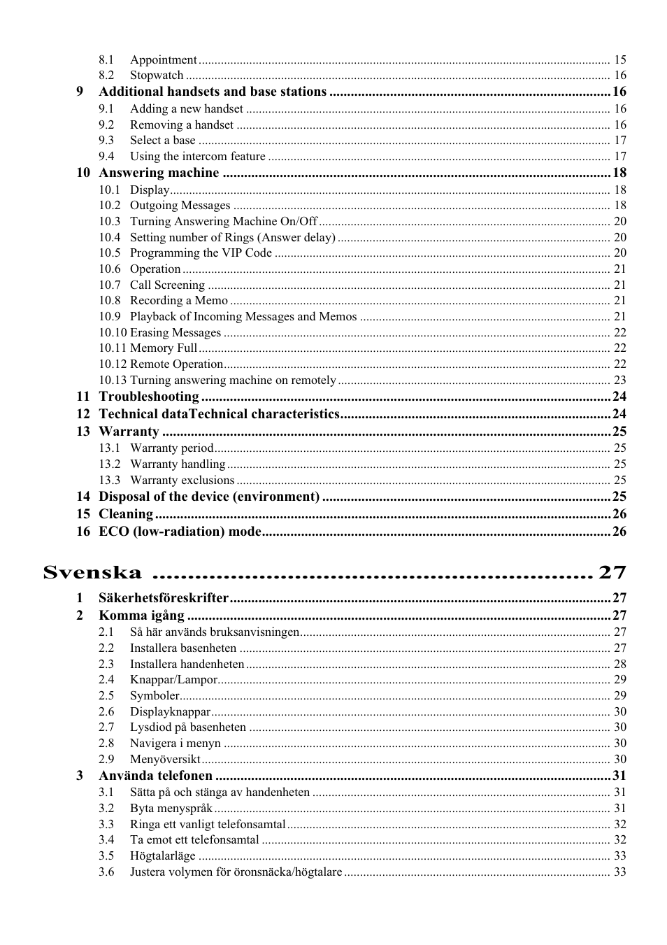 Svenska | Topcom Butler 5750 User Manual | Page 4 / 144