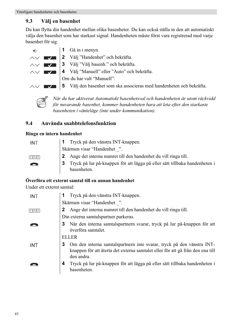 3 välj en basenhet, 4 använda snabbtelefonsfunktion | Topcom Butler 5750 User Manual | Page 54 / 144