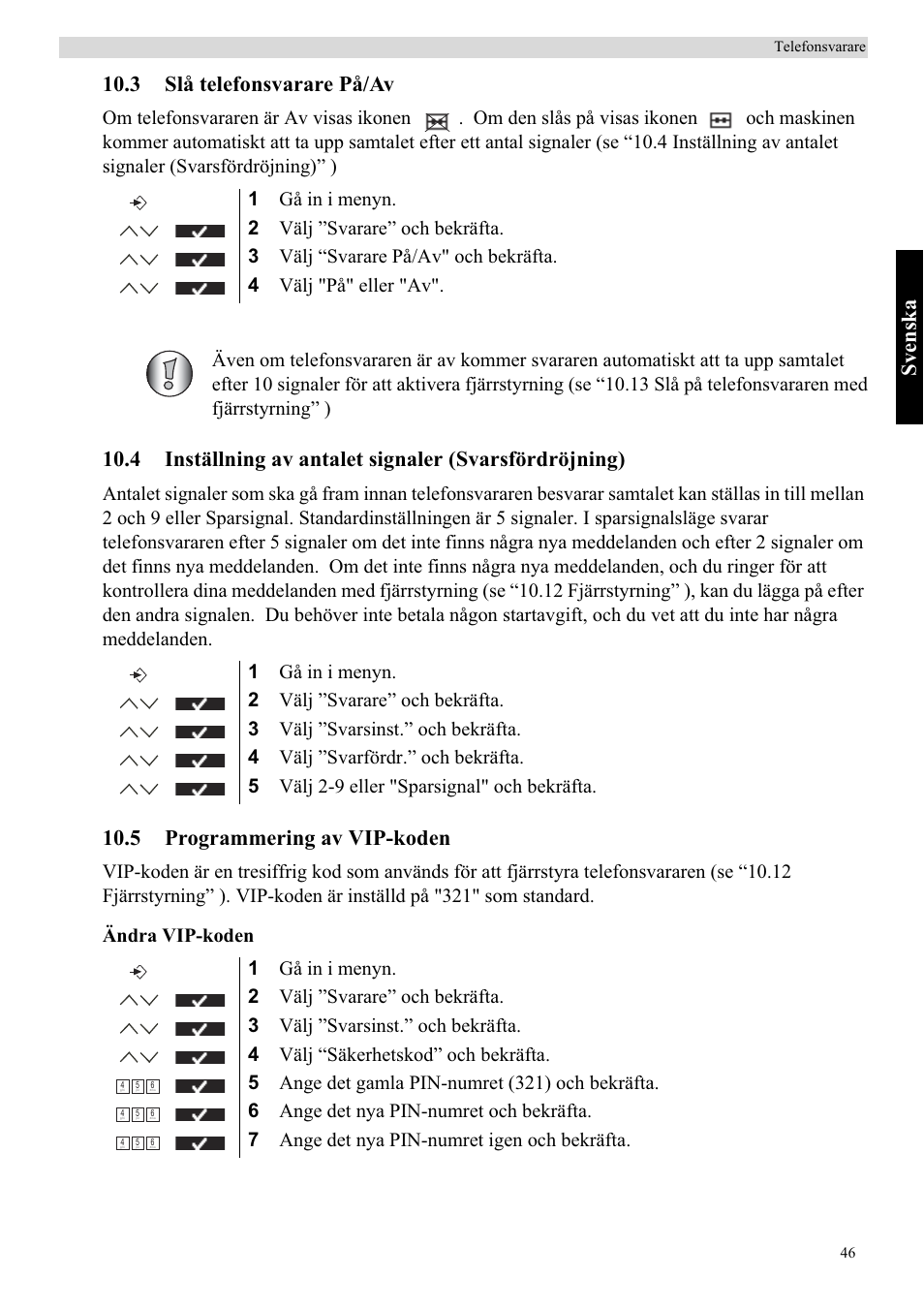 Svenska, 3 slå telefonsvarare på/av, 5 programmering av vip-koden | Topcom Butler 5750 User Manual | Page 57 / 144