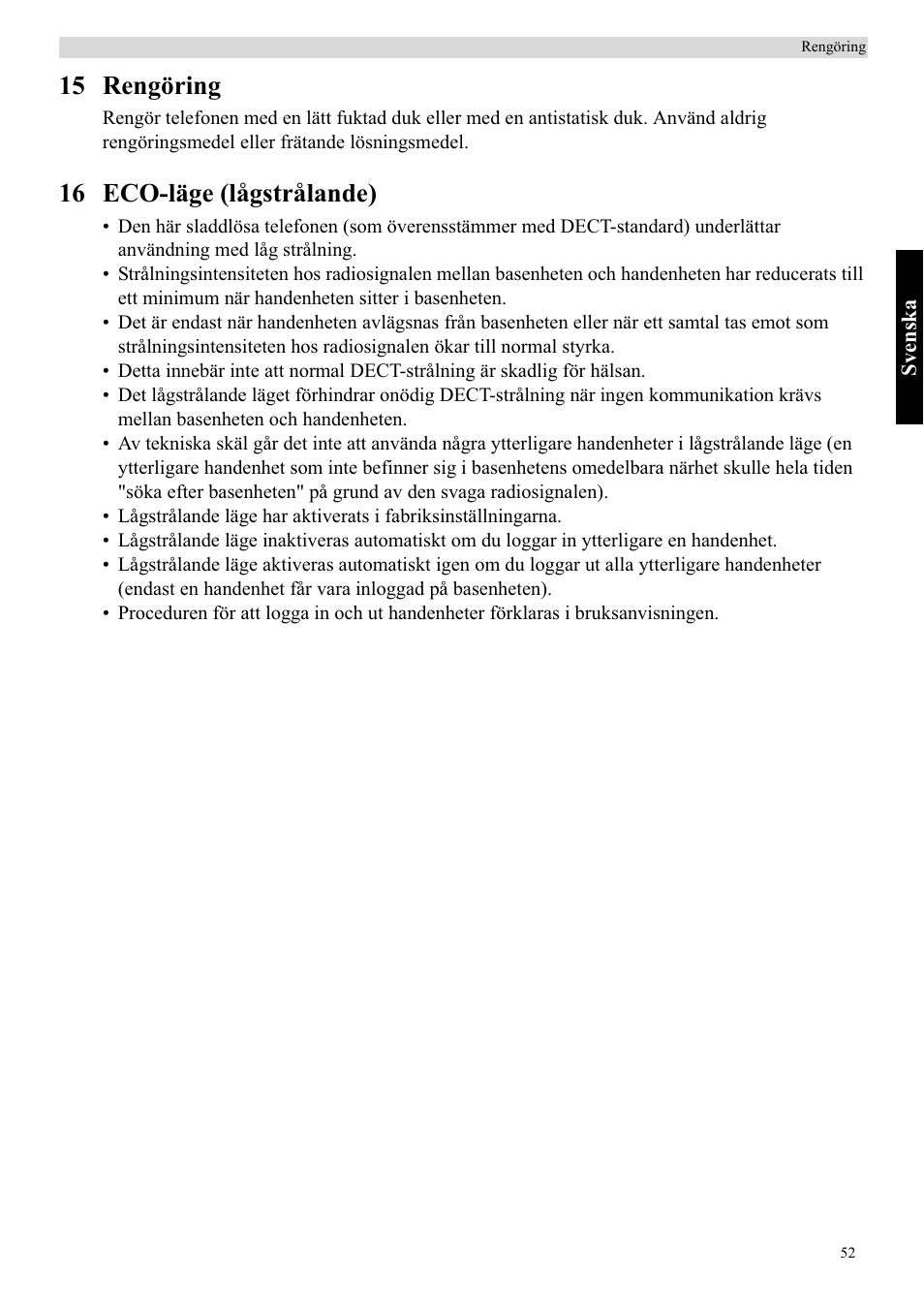 15 rengöring, 16 eco-läge (lågstrålande) | Topcom Butler 5750 User Manual | Page 63 / 144