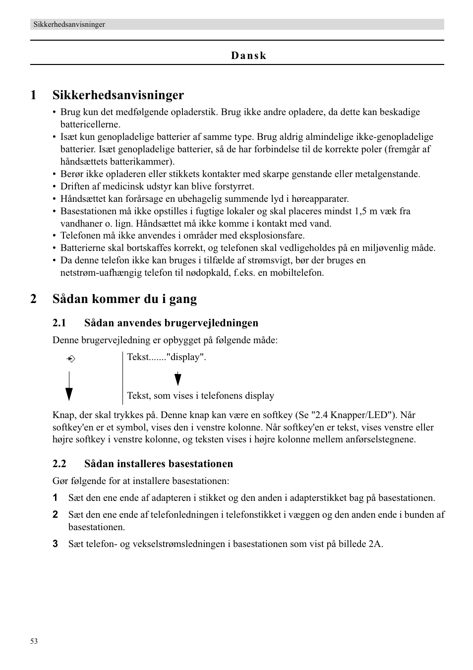 1sikkerhedsanvisninger, 2sådan kommer du i gang | Topcom Butler 5750 User Manual | Page 64 / 144