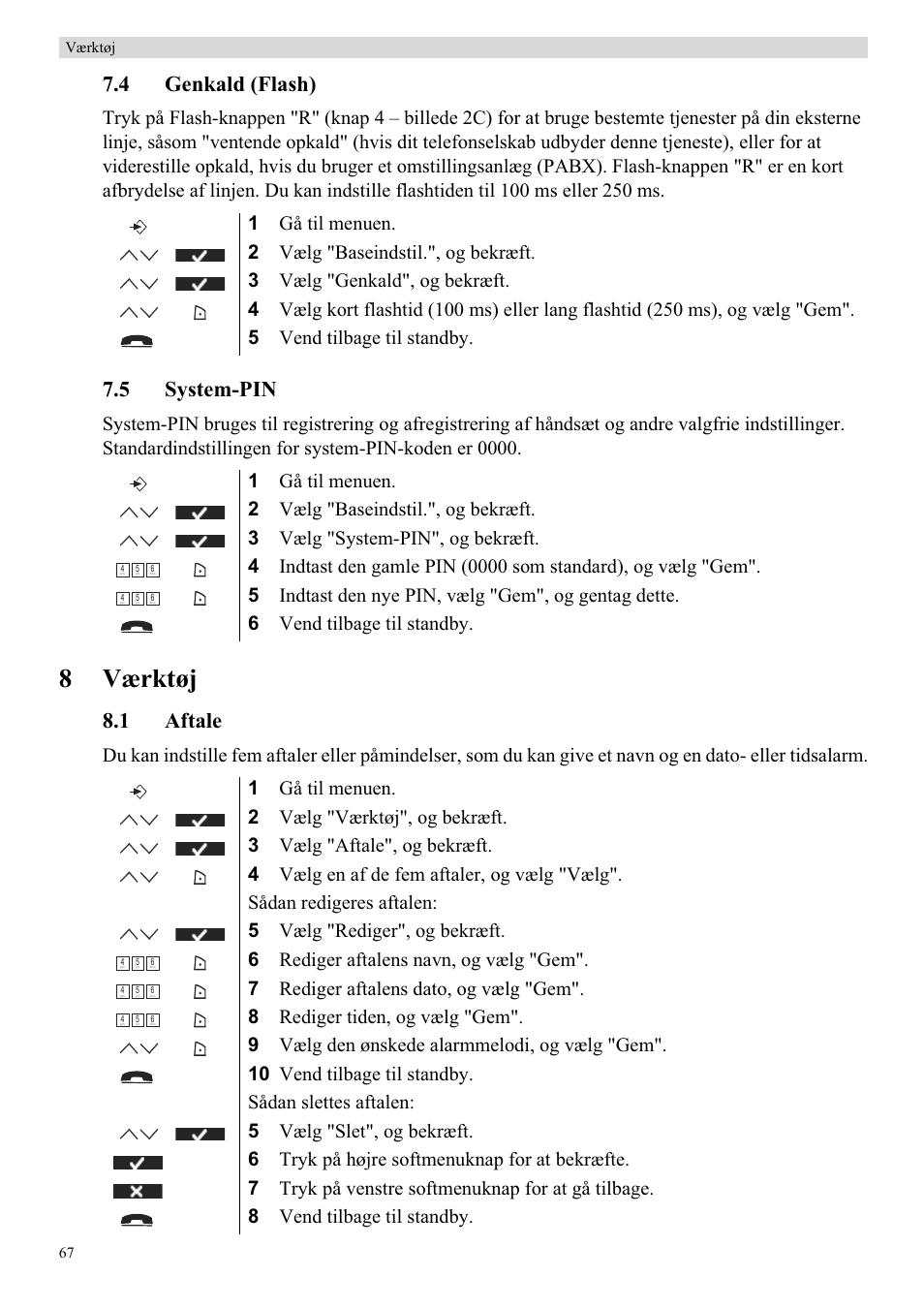 8værktøj, 4 genkald (flash), 5 system-pin | 1 aftale | Topcom Butler 5750 User Manual | Page 78 / 144