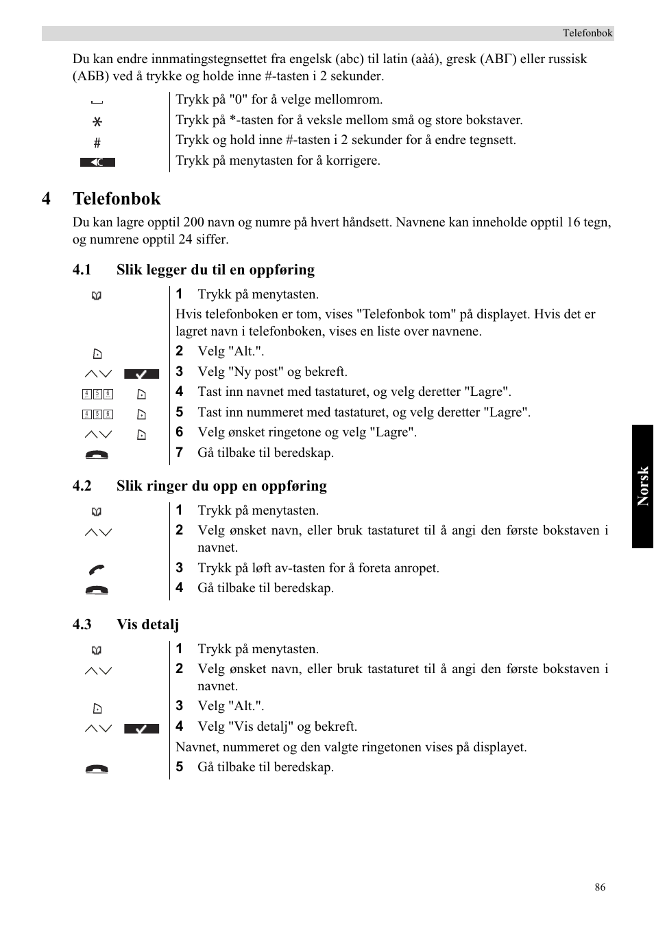 4telefonbok, Norsk | Topcom Butler 5750 User Manual | Page 97 / 144