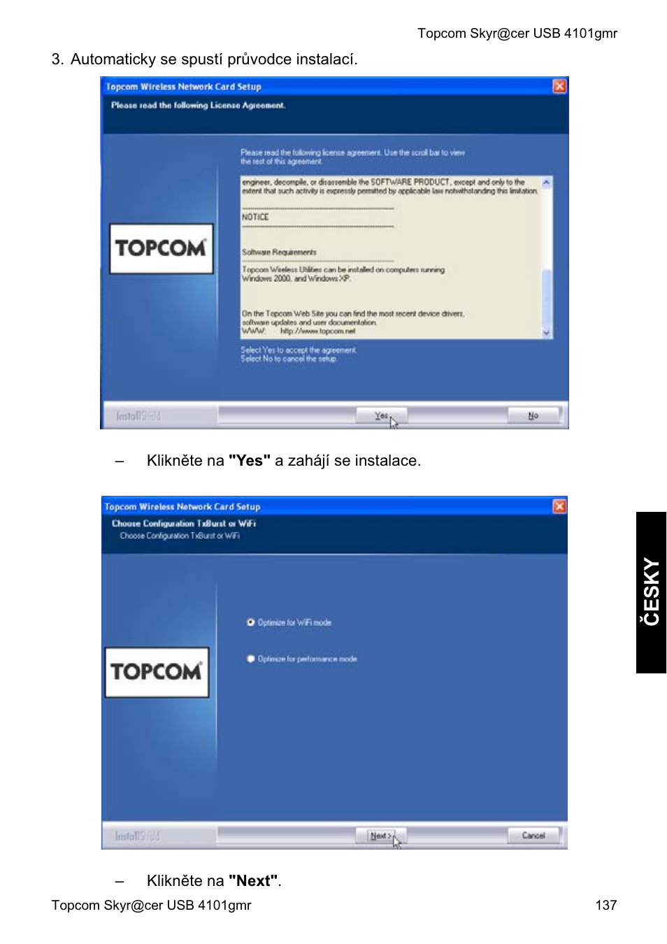 Ýesky | Topcom Skyr@cer 4101GMR User Manual | Page 137 / 212