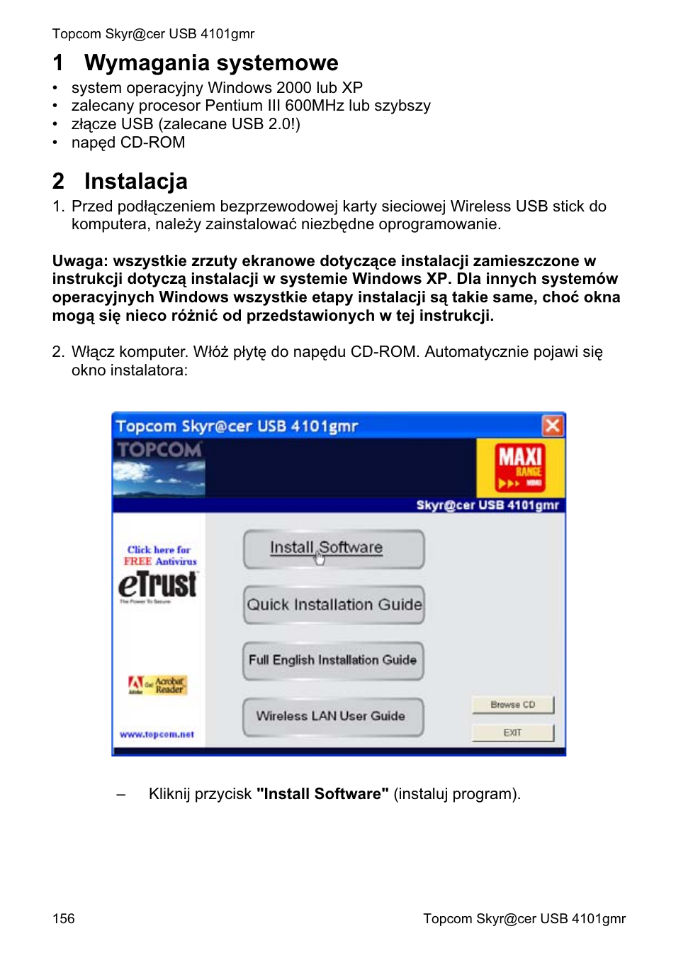 1 wymagania systemowe, 2 instalacja | Topcom Skyr@cer 4101GMR User Manual | Page 156 / 212