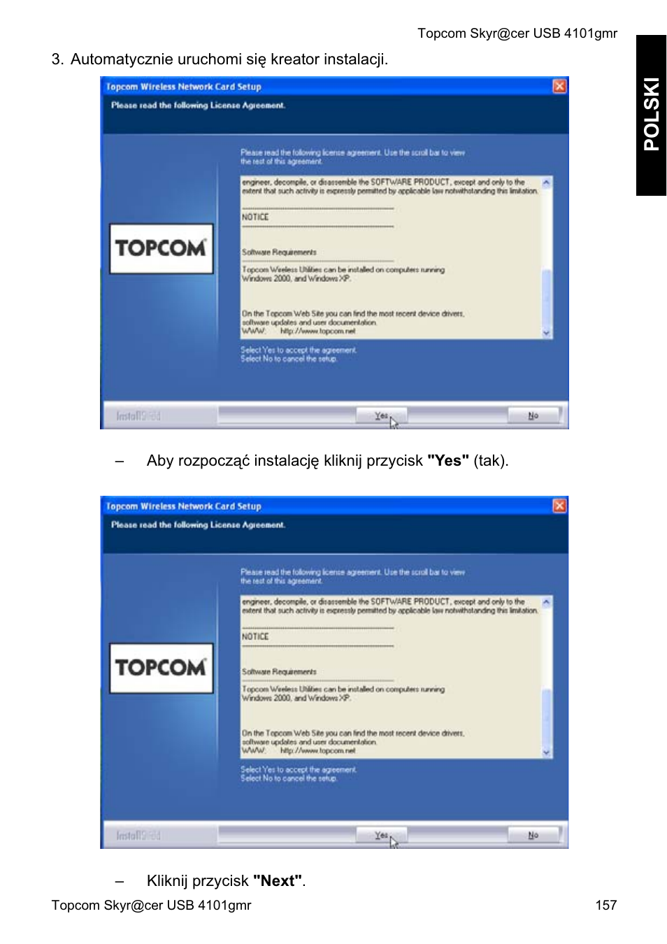 Polski | Topcom Skyr@cer 4101GMR User Manual | Page 157 / 212
