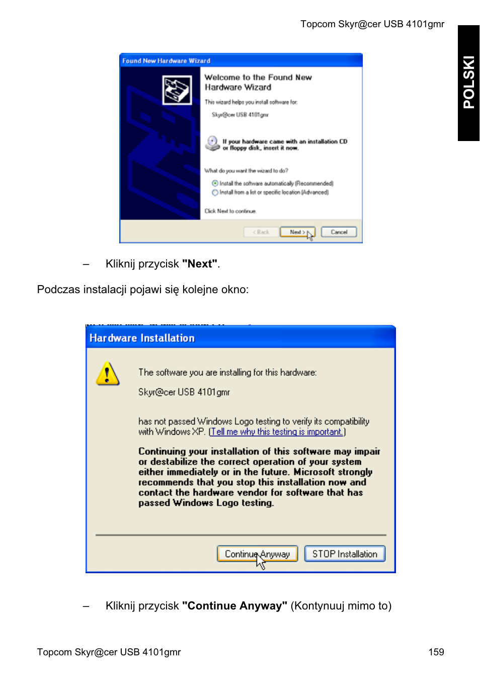 Polski | Topcom Skyr@cer 4101GMR User Manual | Page 159 / 212