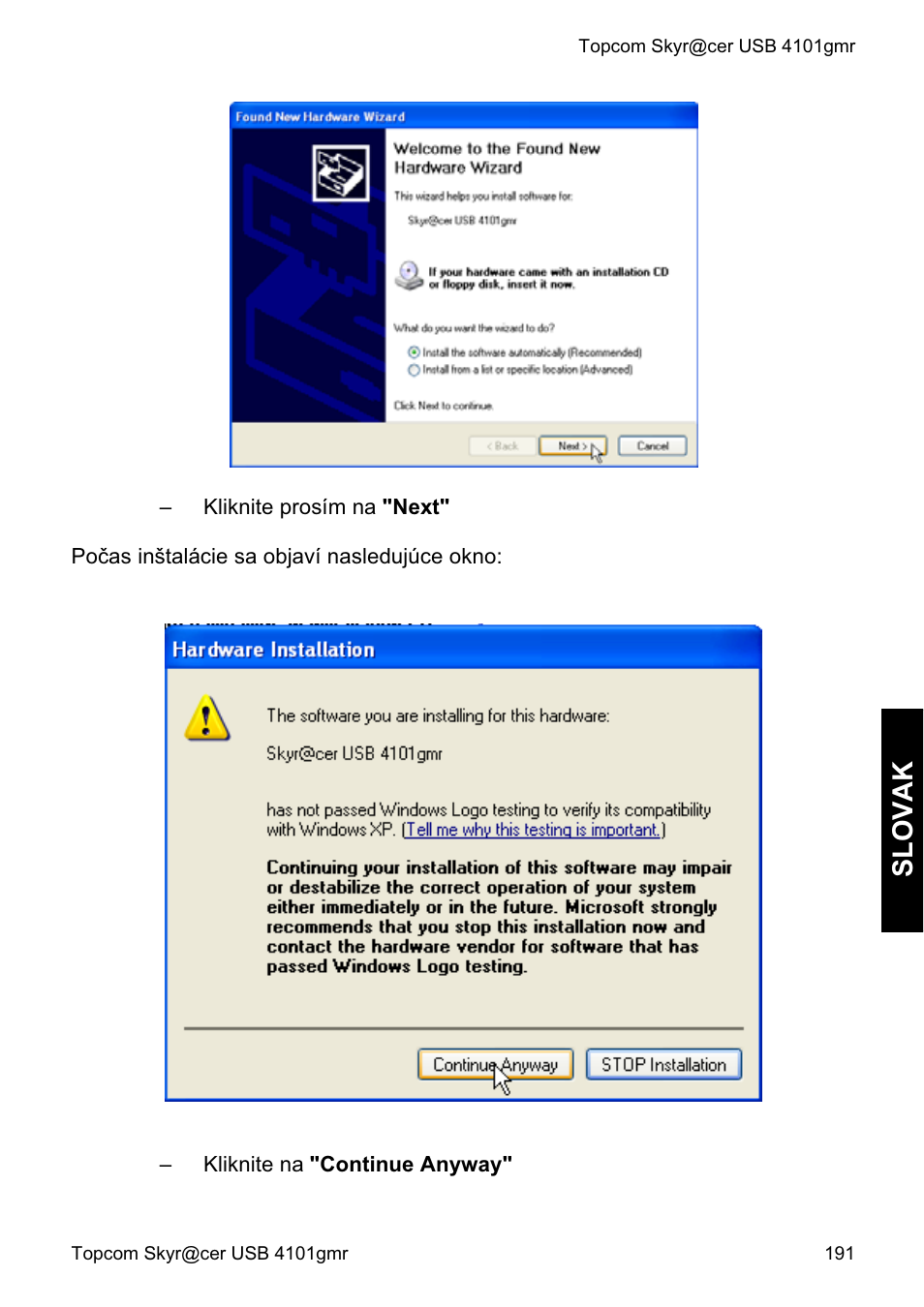 Slovak | Topcom Skyr@cer 4101GMR User Manual | Page 191 / 212
