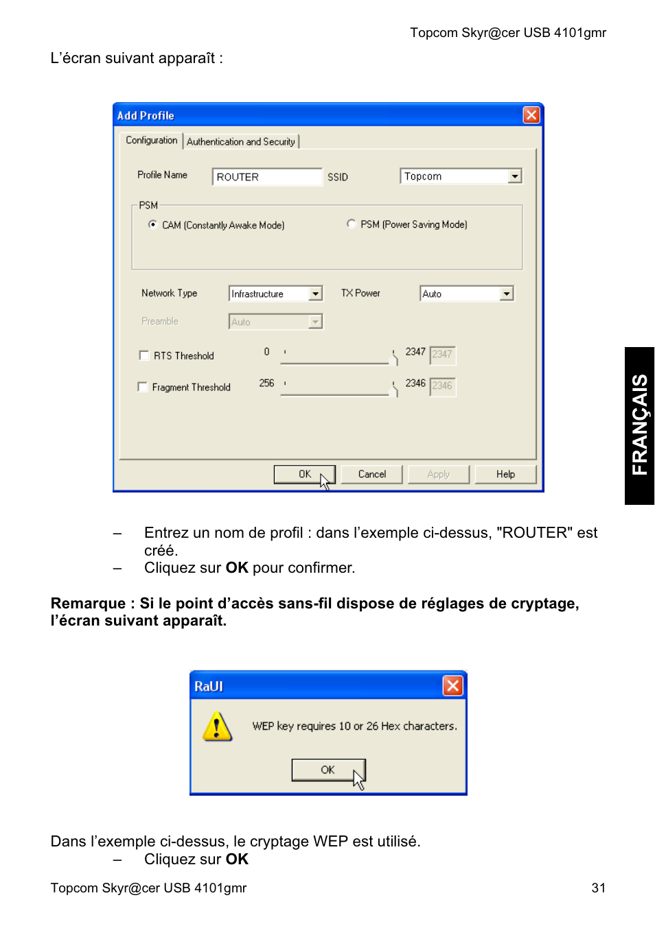 Fra nçais | Topcom Skyr@cer 4101GMR User Manual | Page 31 / 212