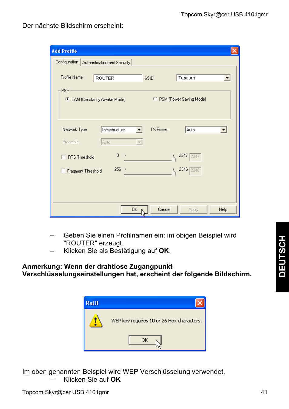 Deutsch | Topcom Skyr@cer 4101GMR User Manual | Page 41 / 212
