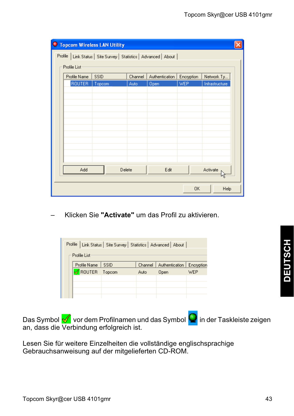 Deutsch | Topcom Skyr@cer 4101GMR User Manual | Page 43 / 212