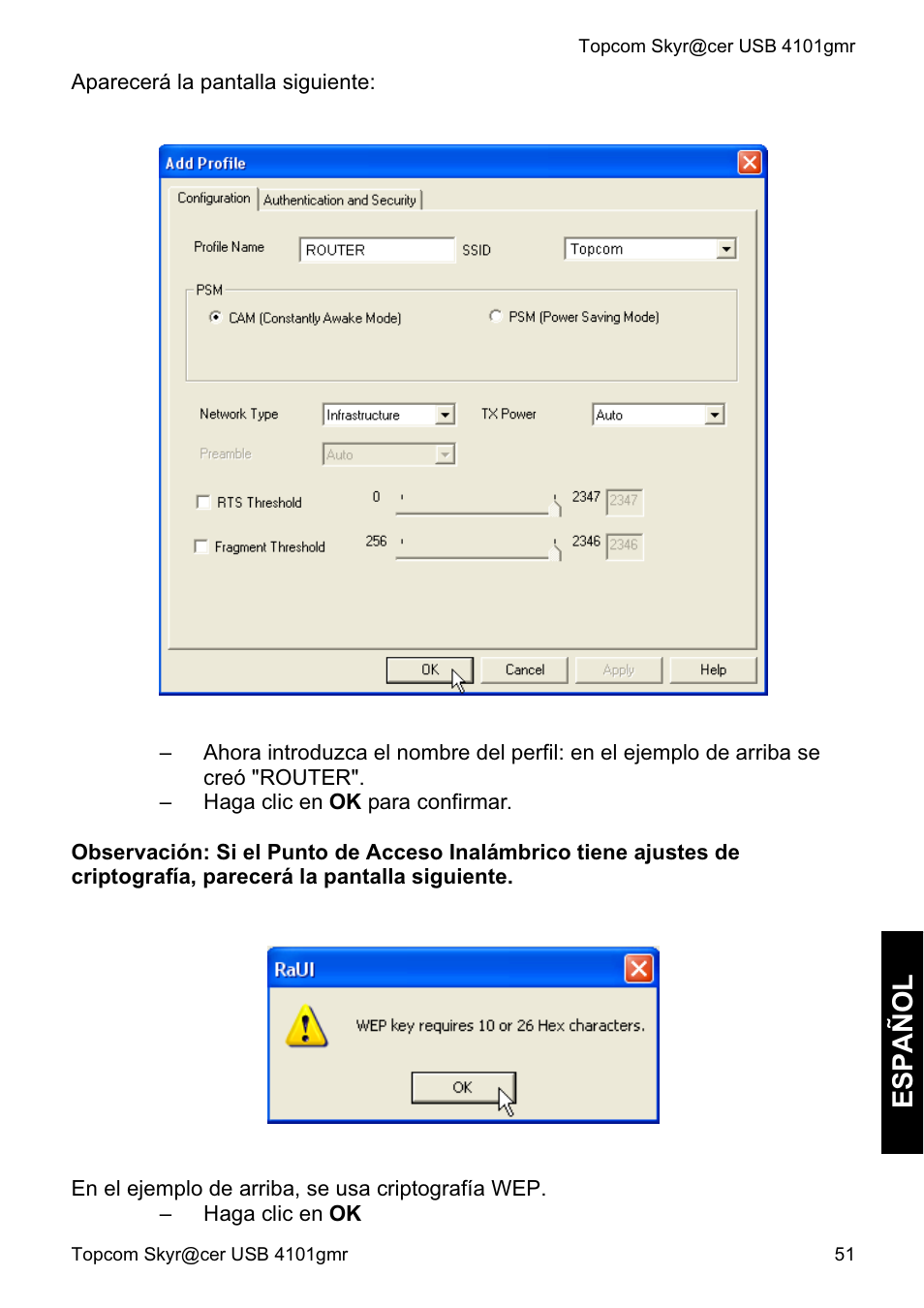 Español | Topcom Skyr@cer 4101GMR User Manual | Page 51 / 212