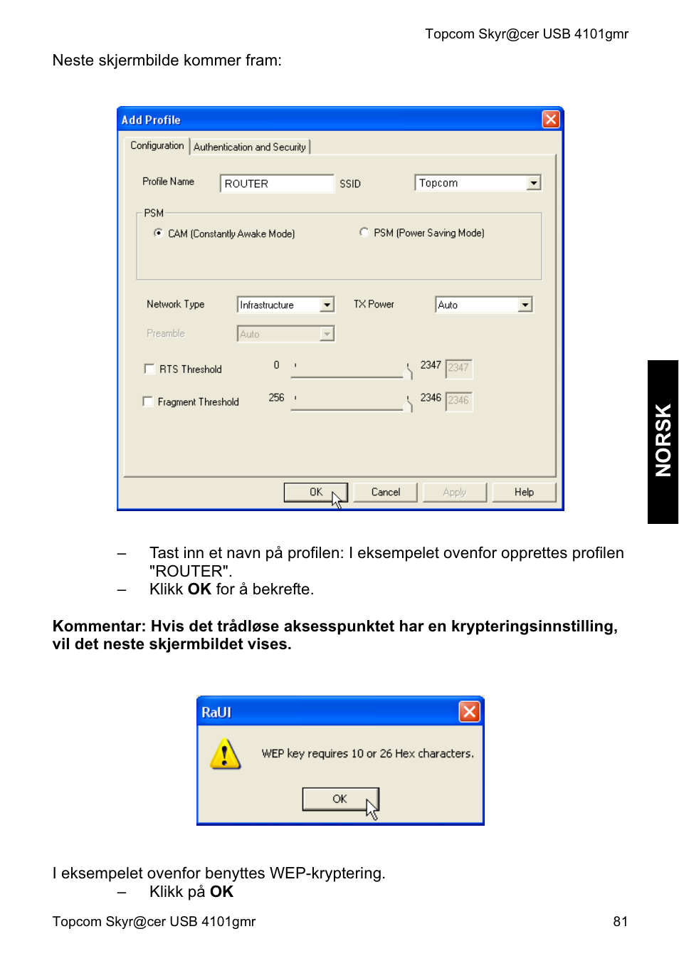 Norsk | Topcom Skyr@cer 4101GMR User Manual | Page 81 / 212