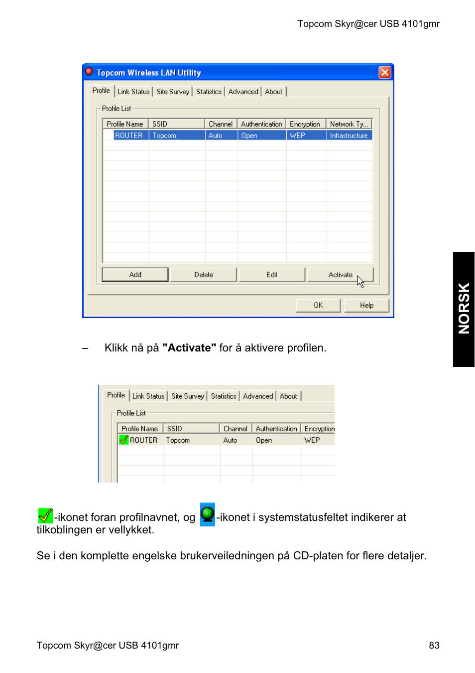 Norsk | Topcom Skyr@cer 4101GMR User Manual | Page 83 / 212