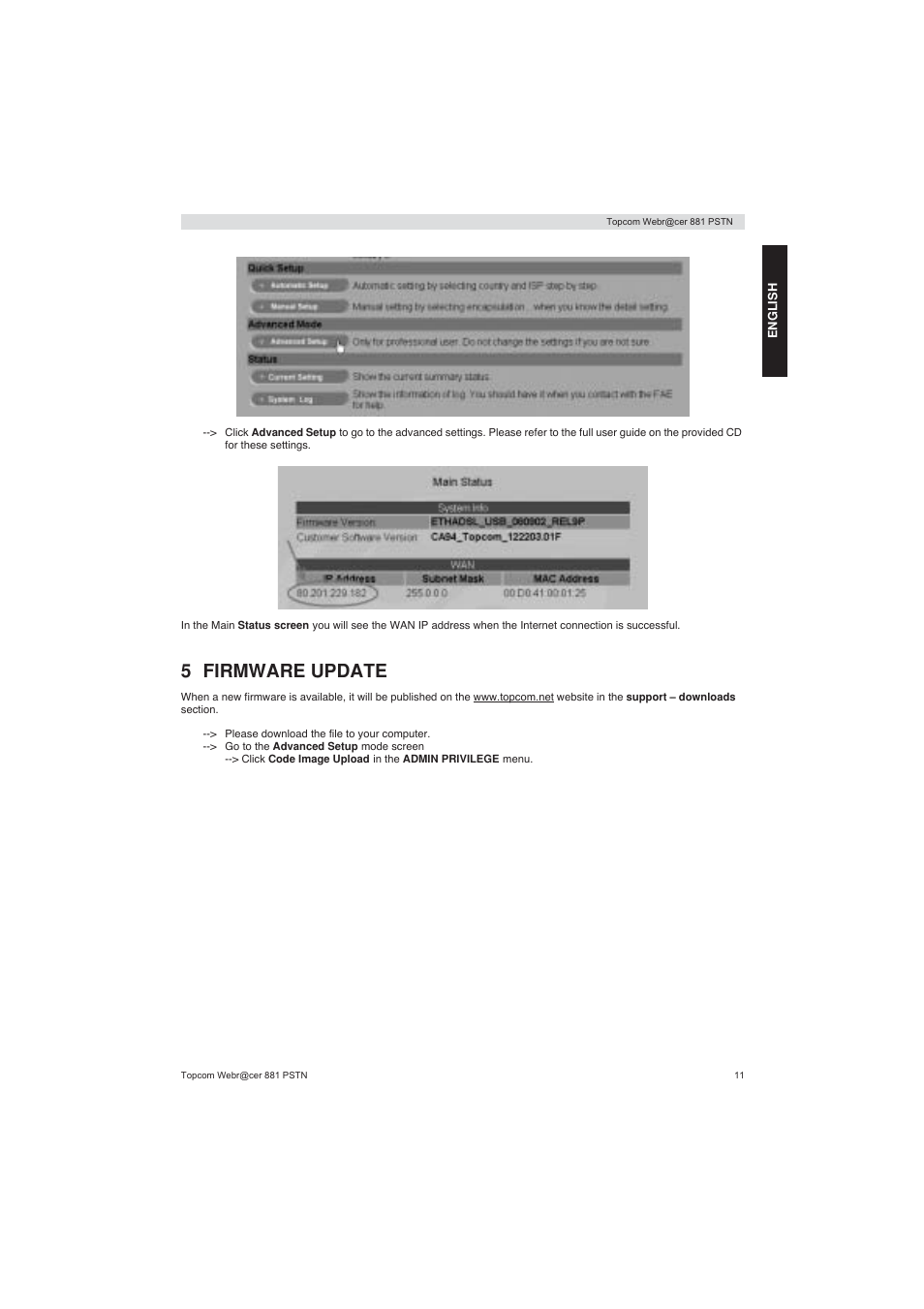 5 firmware update | Topcom Webracer 881 PSTN User Manual | Page 11 / 96