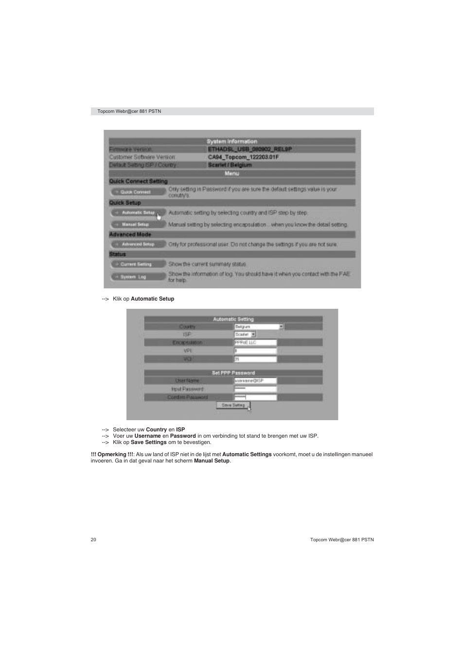 Topcom Webracer 881 PSTN User Manual | Page 20 / 96