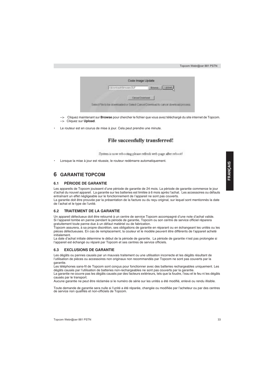 Garantie topcom | Topcom Webracer 881 PSTN User Manual | Page 33 / 96