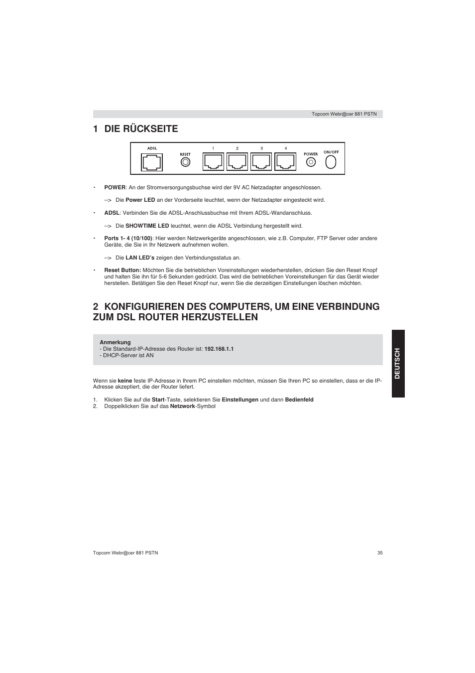 1 die rückseite | Topcom Webracer 881 PSTN User Manual | Page 35 / 96