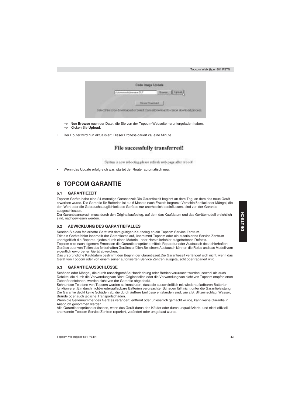 6 topcom garantie | Topcom Webracer 881 PSTN User Manual | Page 43 / 96