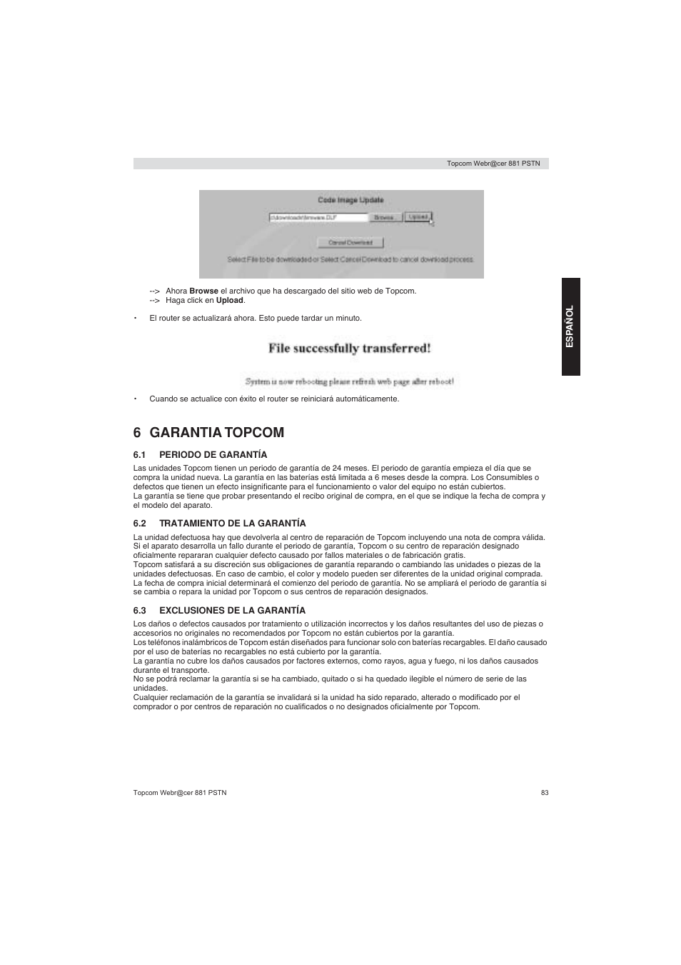 6 garantia topcom | Topcom Webracer 881 PSTN User Manual | Page 83 / 96