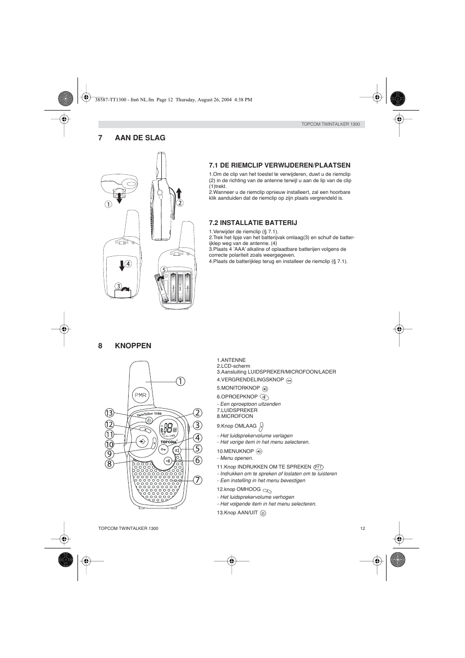 7aan de slag, 8knoppen | Topcom Twintalker 1300 User Manual | Page 12 / 116