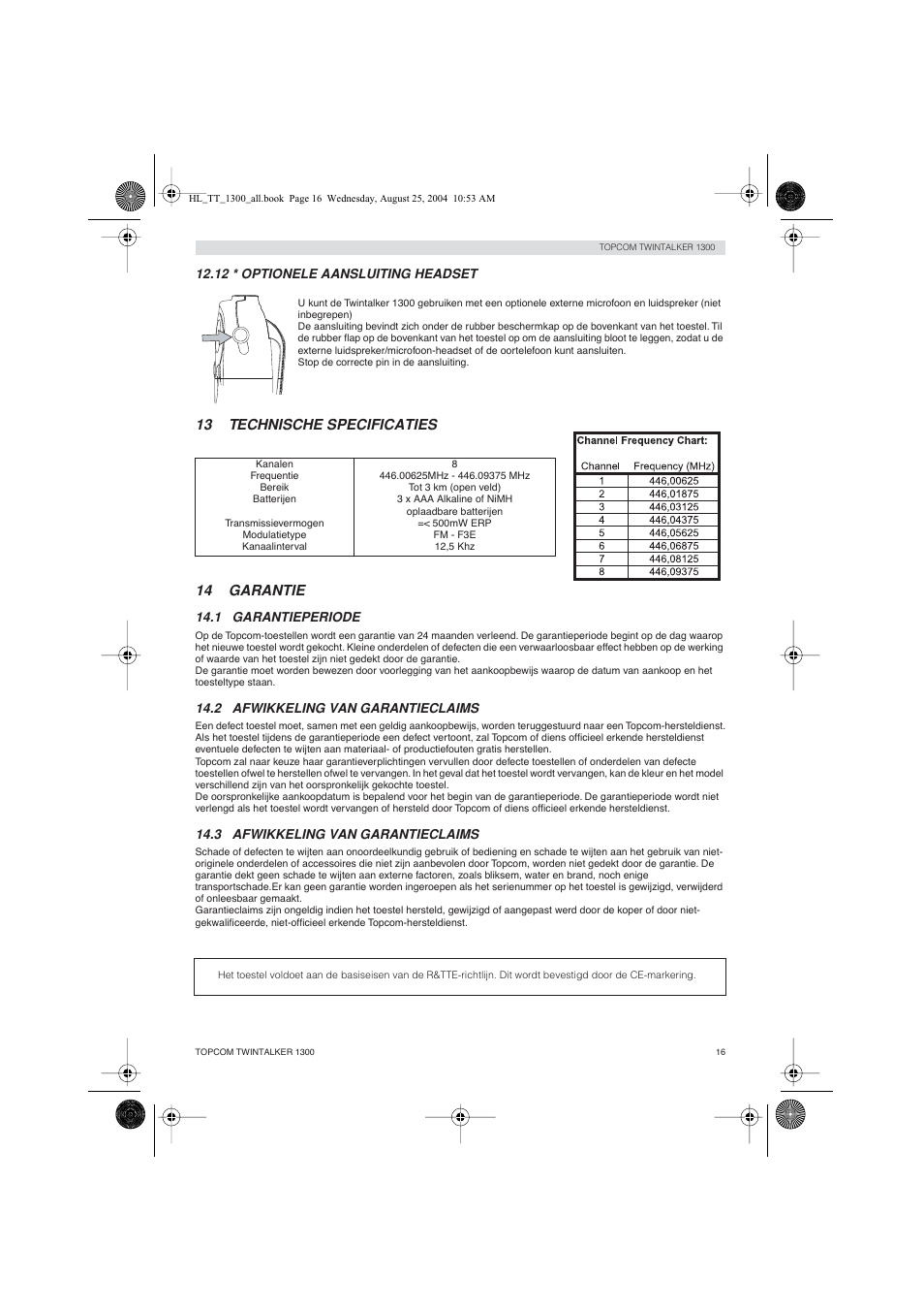 13 technische specificaties 14 garantie | Topcom Twintalker 1300 User Manual | Page 16 / 116