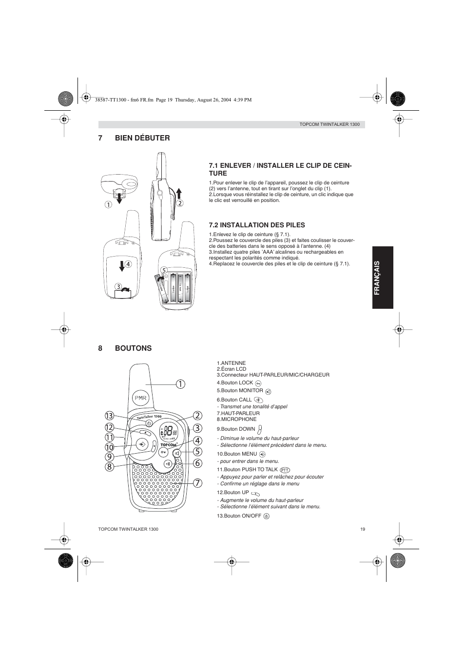 7bien débuter, 8boutons | Topcom Twintalker 1300 User Manual | Page 19 / 116