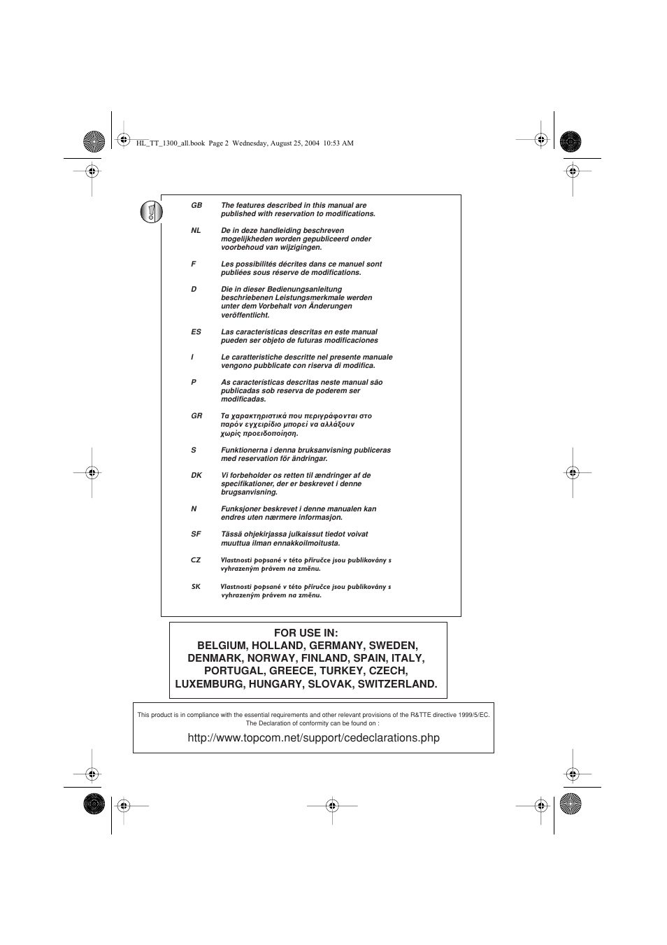 Topcom Twintalker 1300 User Manual | Page 2 / 116