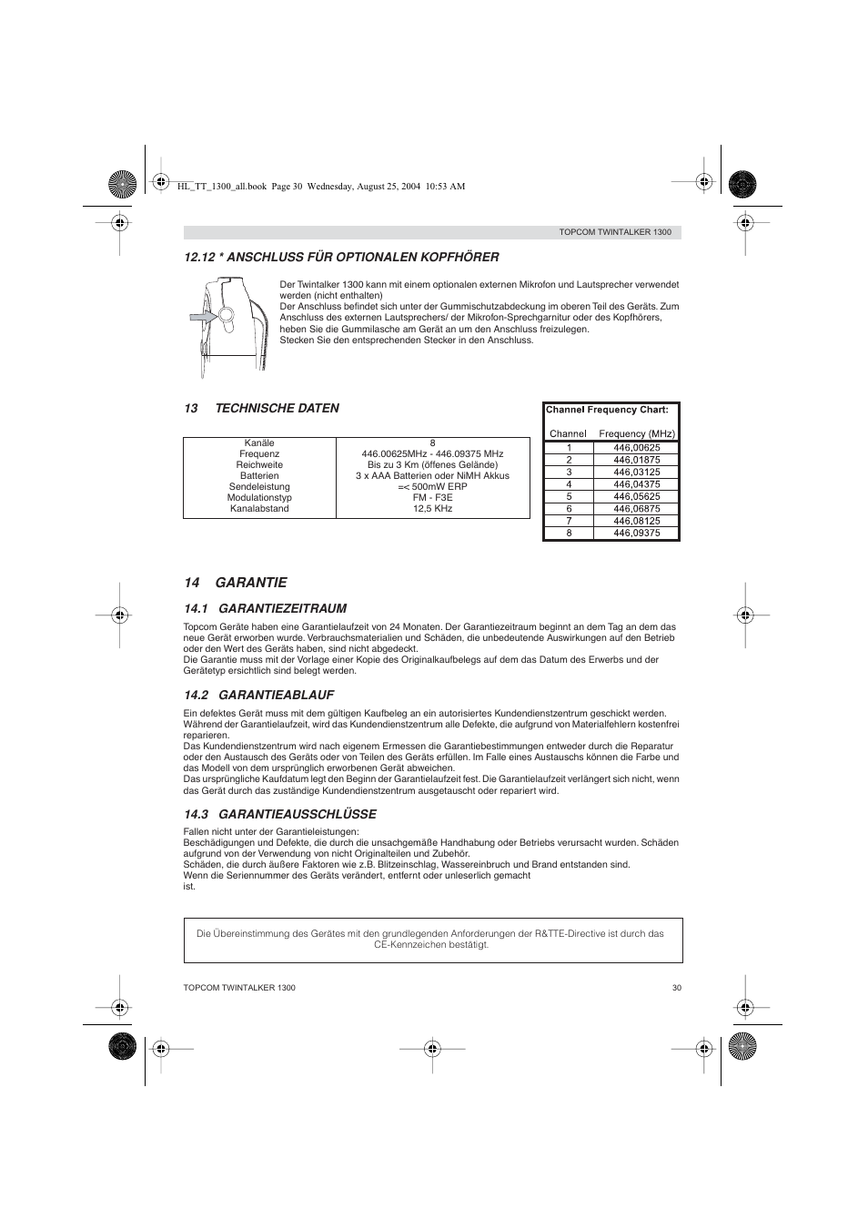 14 garantie | Topcom Twintalker 1300 User Manual | Page 30 / 116