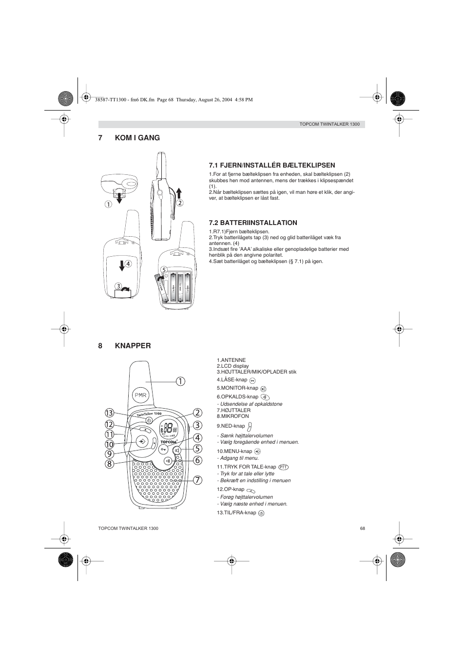 7kom i gang, 8knapper | Topcom Twintalker 1300 User Manual | Page 68 / 116