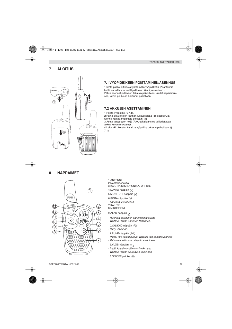 Suomi 7 aloitus, 8näppäimet | Topcom Twintalker 1300 User Manual | Page 82 / 116