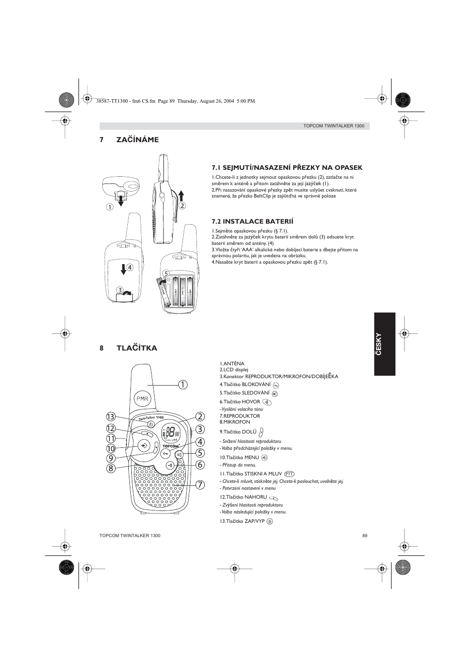 7 za ç ínáme, 8 tla, Ítka | Topcom Twintalker 1300 User Manual | Page 89 / 116