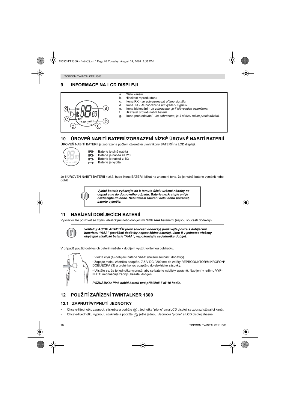 11 nabíjení dobíjecích baterií | Topcom Twintalker 1300 User Manual | Page 90 / 116