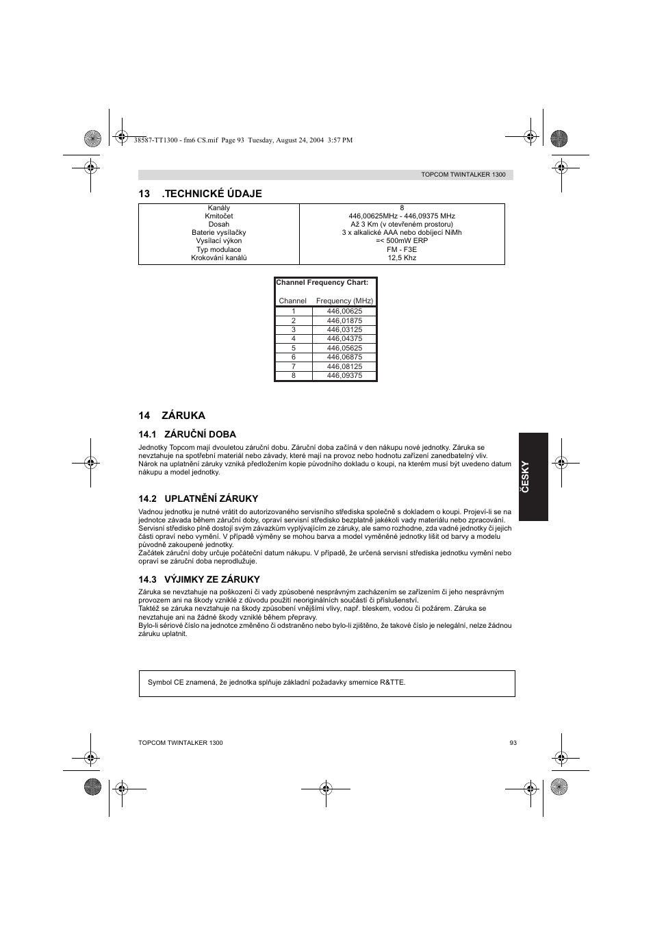 13 .technické údaje 14 záruka | Topcom Twintalker 1300 User Manual | Page 93 / 116