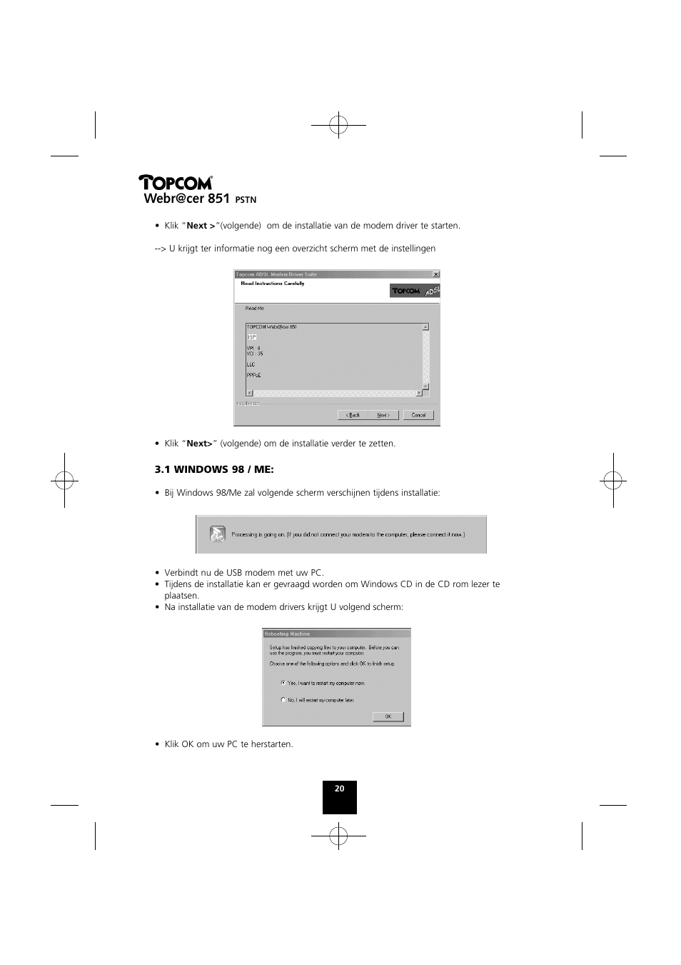 Webr@cer 851 | Topcom Webr@cer 851 PSTN User Manual | Page 20 / 52