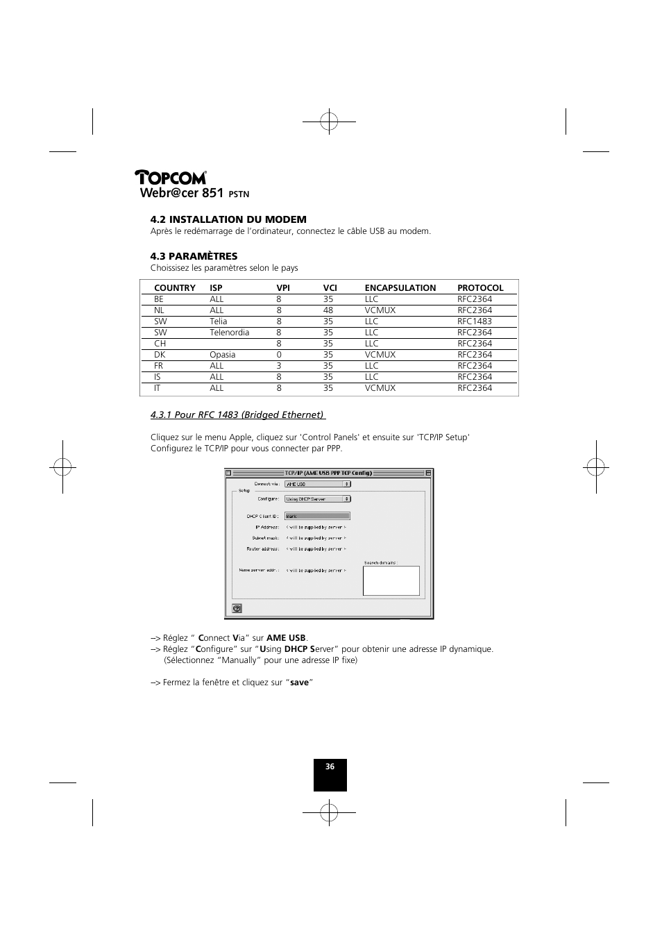 Webr@cer 851 | Topcom Webr@cer 851 PSTN User Manual | Page 36 / 52