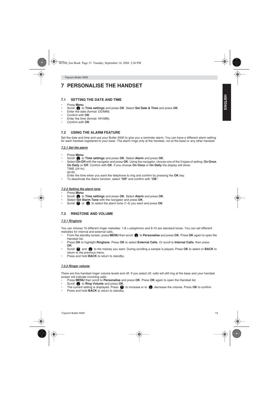 7 personalise the handset | Topcom BUTLER 5500 User Manual | Page 13 / 100